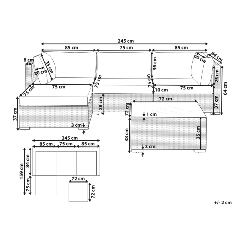 Hjørnesofa utendørs med bord 4-seter Sano høyrevendt modulær kunstrotting - Hvit/Beige - Hage - Utemiljø - Veranda & terrasse - Verandamøbler