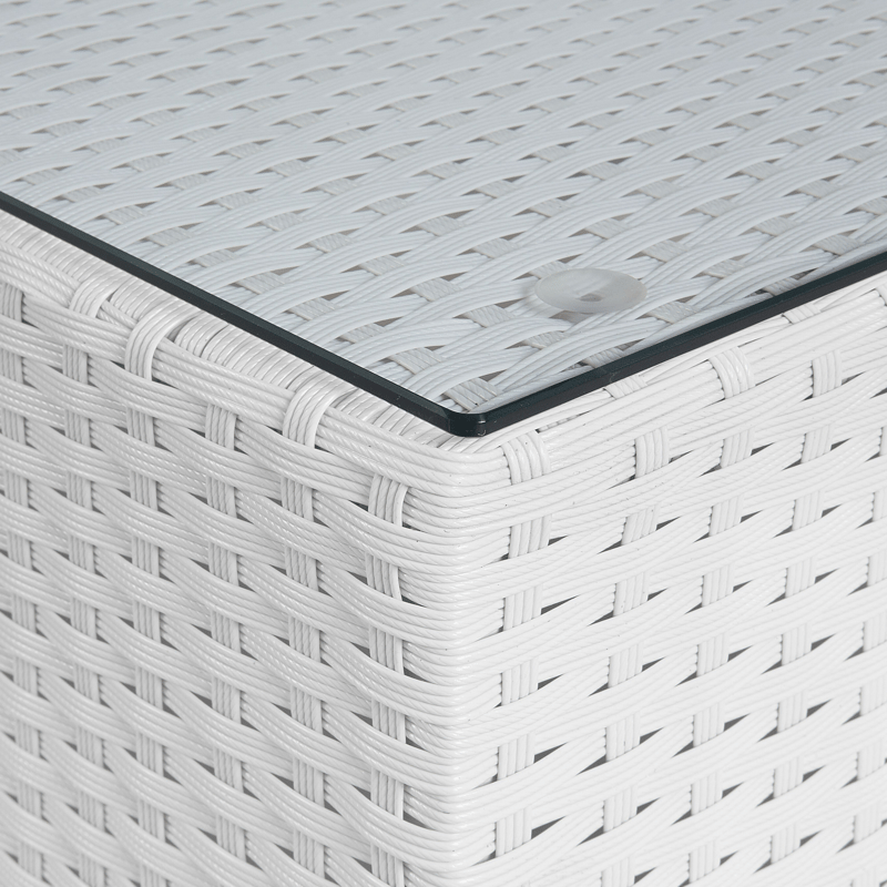 Hjørnesofa utendørs med bord 4-seter Sano høyrevendt modulær kunstrotting - Hvit/Beige - Hage - Utemiljø - Veranda & terrasse - Verandamøbler