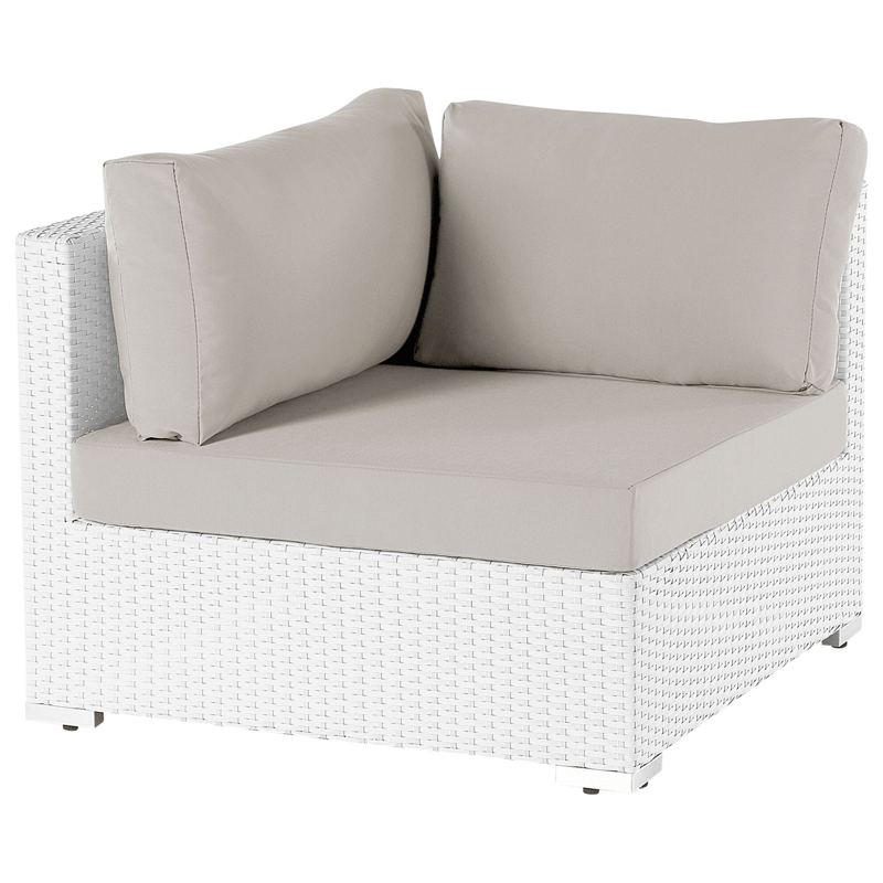 Hjørnesofa utendørs med bord 4-seter Sano høyrevendt modulær kunstrotting - Hvit/Beige - Hage - Utemiljø - Veranda & terrasse - Verandamøbler