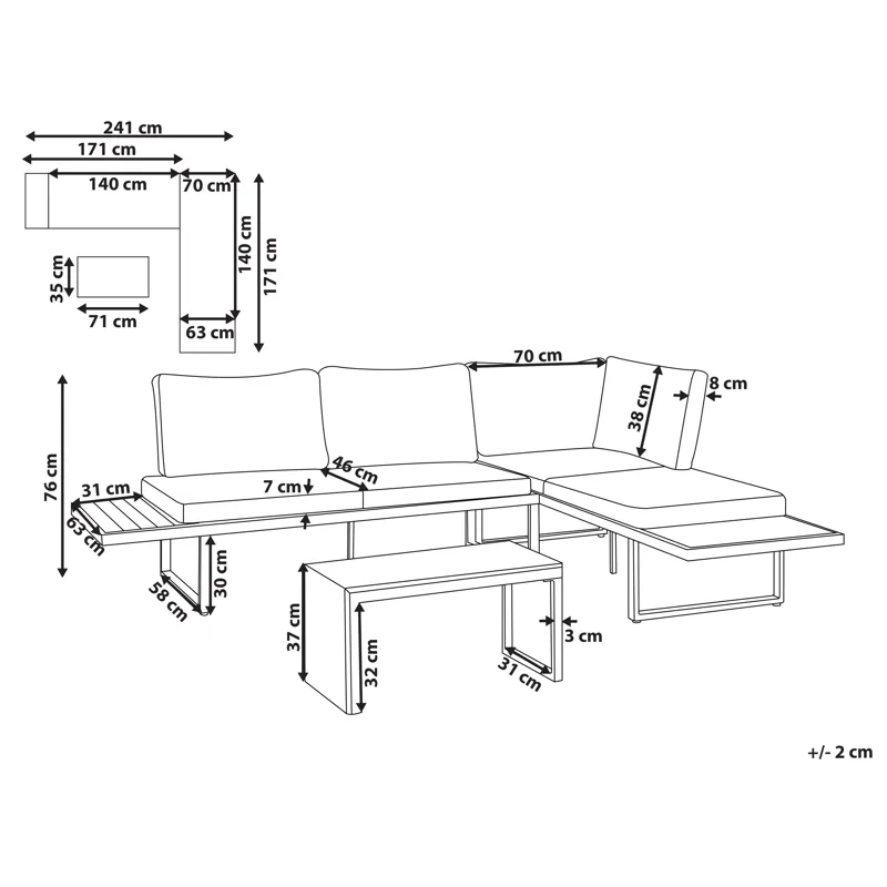 Hjørnesofa utendørs med bord 4-seter Pienza høyrevendt - Grå/Brun/Svart - Hage - Utemiljø - Veranda & terrasse - Verandamøbler