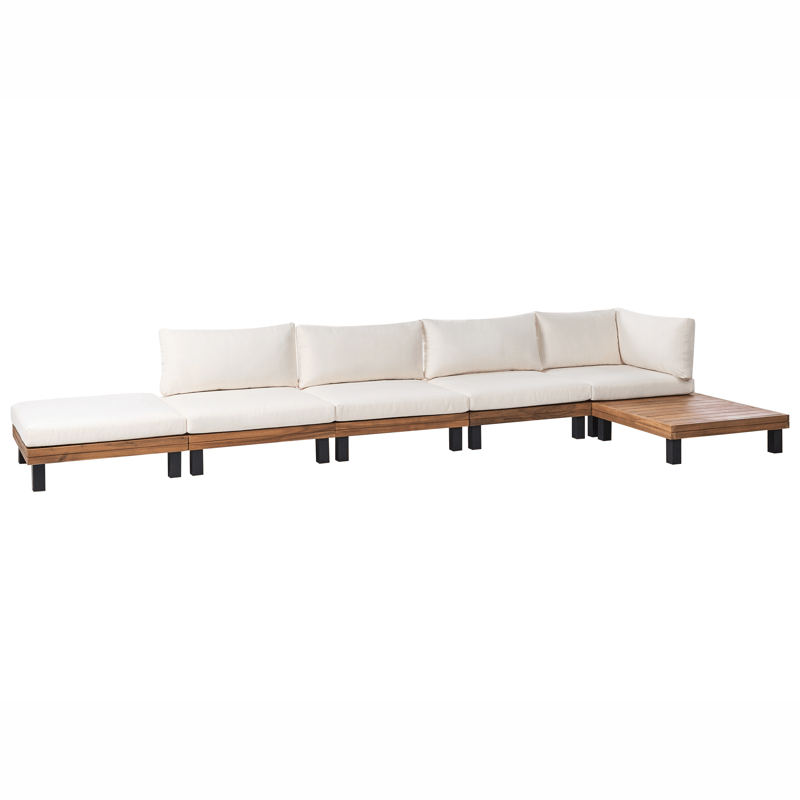 Hjørnesofa utendørs med bord 5-seter Frazzano akasietre - Hvit/Brun - Hagemøbler - Loungemøbler - Sofagruppe utendørs
