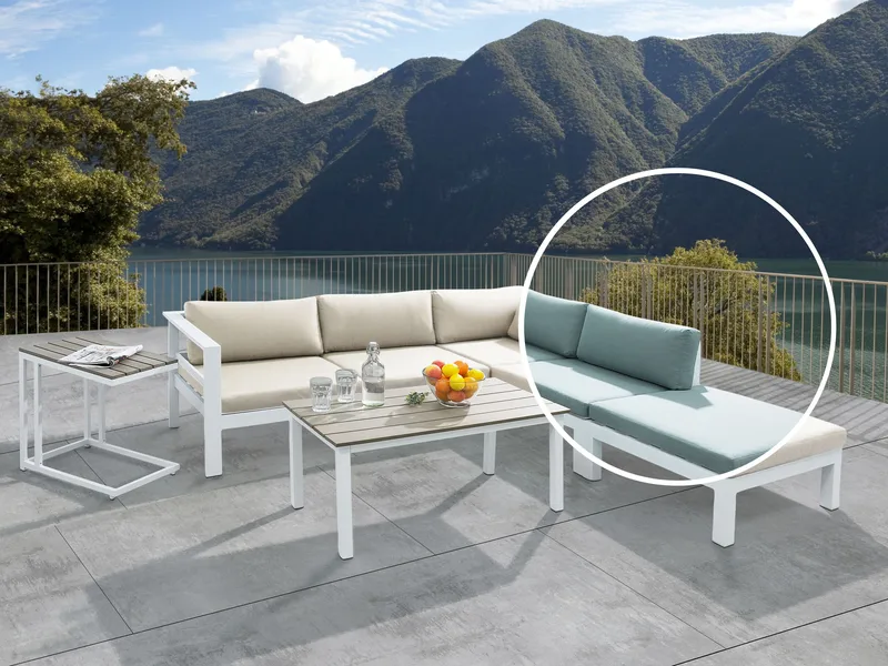 Hjørnesofa utendørs med bord 5-seter Messina venstrevendt - Hvit/Beige/Grønn - Hage - Utemiljø - Veranda & terrasse - Verandamøbler