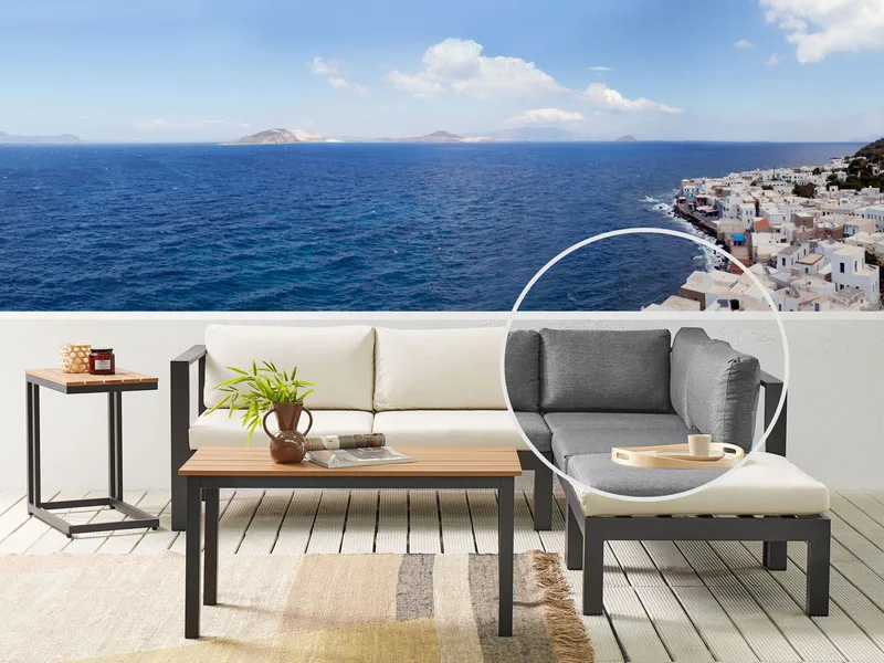 Hjørnesofa utendørs med bord 5-seter Messina venstrevendt - Svart/Beige/Grå - Hage - Utemiljø - Veranda & terrasse - Verandamøbler