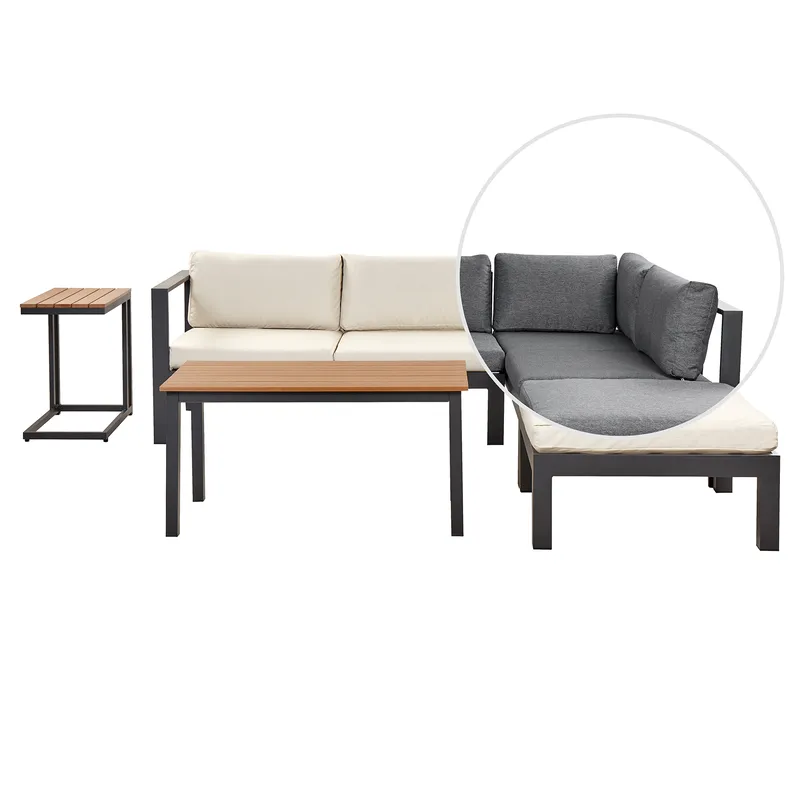 Hjørnesofa utendørs med bord 5-seter Messina venstrevendt, Svart/Beige/Grå