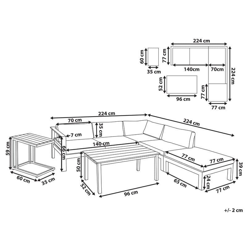 Hjørnesofa utendørs med bord 5-seter Messina venstrevendt - Svart/Beige/Grå - Hage - Utemiljø - Veranda & terrasse - Verandamøbler
