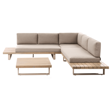 Hjørnesofa utendørs med bord 5-seter Mykonos høyrevendt akasietre - Beige/brun - Hagemøbler - Loungemøbler - Sofagruppe utendørs