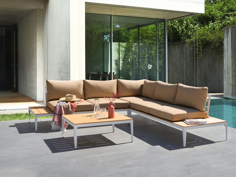 Hjørnesofa utendørs med bord 5-seter Positano - Brun/Hvit/Brun - Hage - Utemiljø - Veranda & terrasse - Verandamøbler