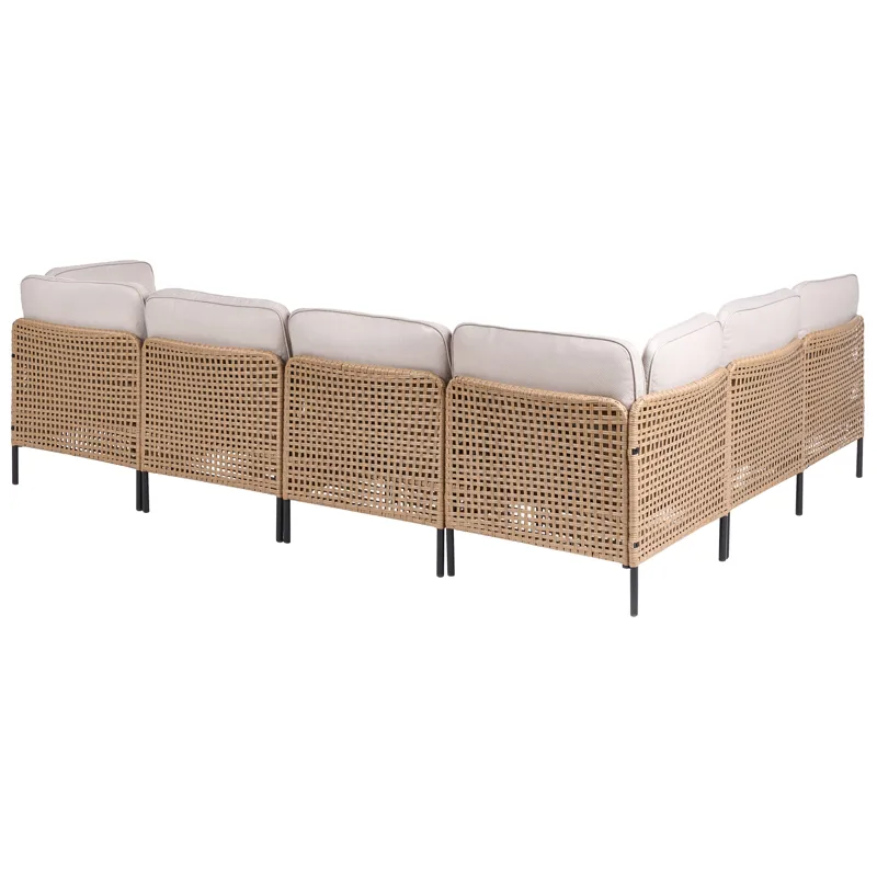 Hjørnesofa utendørs med bord 6-seter Omegana modulær kunstrotting - Beige/svart - Hage - Utemiljø - Veranda & terrasse - Verandamøbler