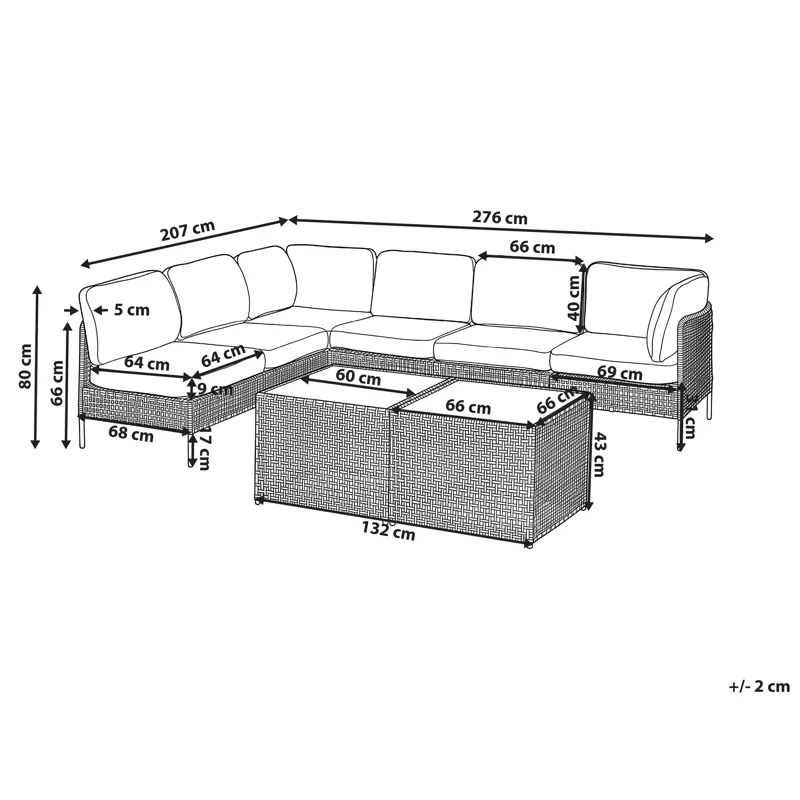 Hjørnesofa utendørs med bord 6-seter Omegana modulær kunstrotting - Beige/svart - Hage - Utemiljø - Veranda & terrasse - Verandamøbler