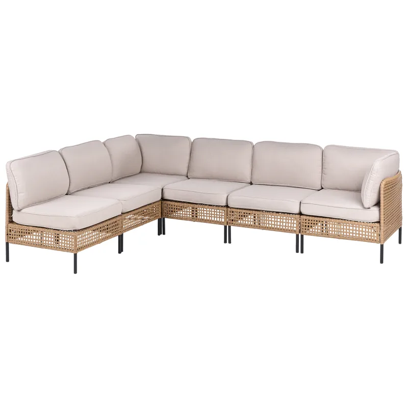 Hjørnesofa utendørs med bord 6-seter Omegana modulær kunstrotting - Beige/svart - Hage - Utemiljø - Veranda & terrasse - Verandamøbler