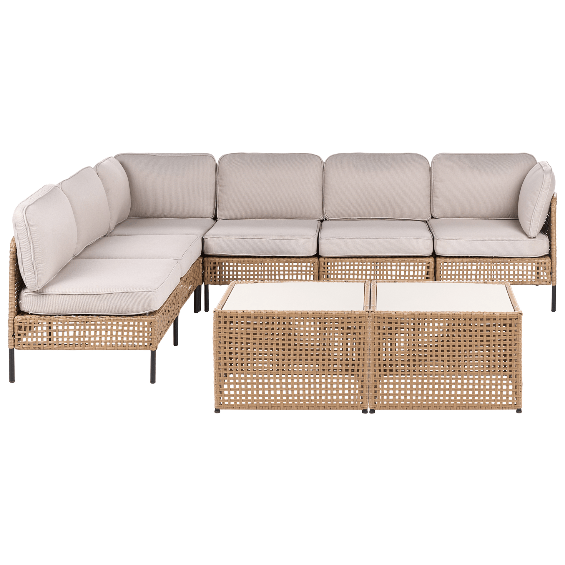 Hjørnesofa utendørs med bord 6-seter Omegana modulær kunstrotting - Beige/svart