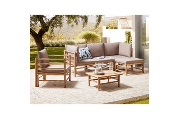 Hörnsoffa Beliani Cerreto med fåtölj Beige/ljust trä Beige||Light wood - Hagemøbler - Loungemøbler - Sofagruppe utendørs