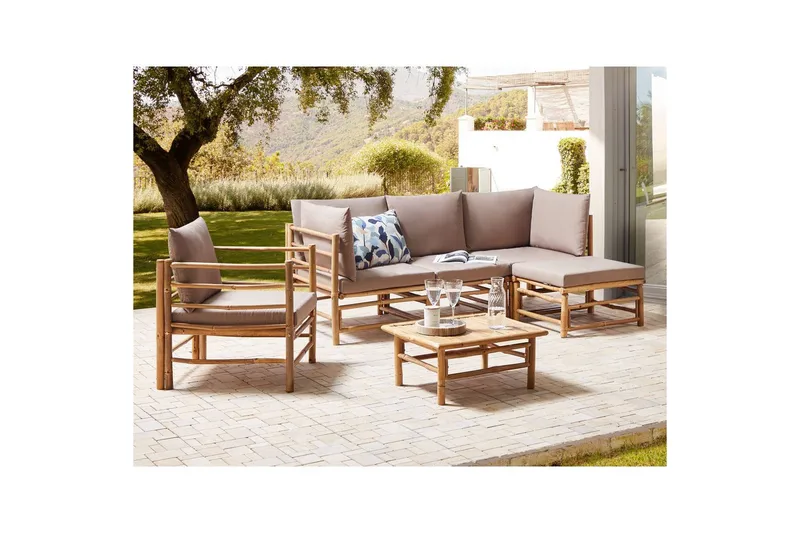 Hörnsoffa Beliani Cerreto med fåtölj Beige/ljust trä Beige||Light wood - Hagemøbler - Loungemøbler - Sofagruppe utendørs