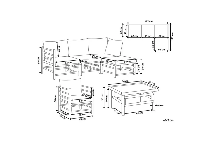 Hörnsoffa Beliani Cerreto med fåtölj Beige/ljust trä White||Light wood - Hagemøbler - Loungemøbler - Sofagruppe utendørs