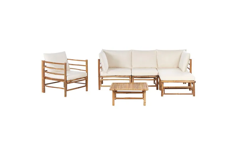 Hörnsoffa Beliani Cerreto med fåtölj Beige/ljust trä White||Light wood, undefined