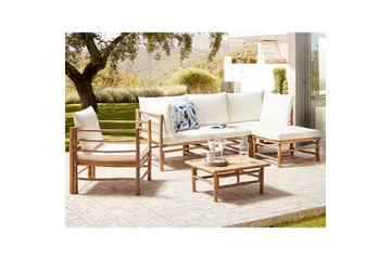 Hörnsoffa Beliani Cerreto med fåtölj Beige/ljust trä White||Light wood - Hagemøbler - Loungemøbler - Sofagruppe utendørs