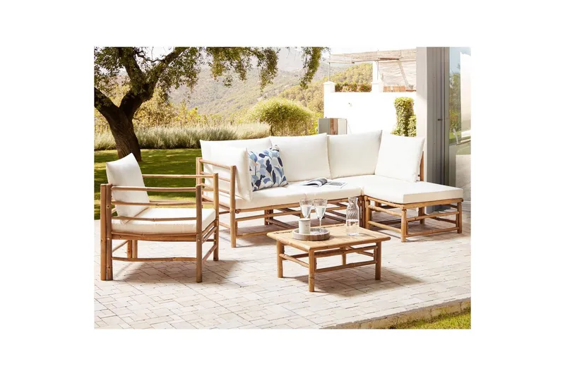 Hörnsoffa Beliani Cerreto med fåtölj Beige/ljust trä White||Light wood - Hagemøbler - Loungemøbler - Sofagruppe utendørs