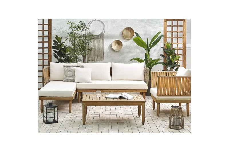 Hörnsoffa Beliani Cremona Light wood||White - Hagemøbler - Loungemøbler - Sofagruppe utendørs