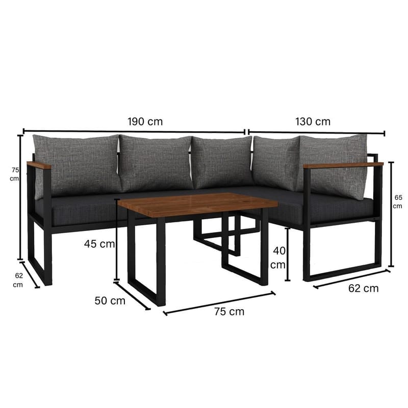 Hue 3-seters Sofagruppe Utendørs - Grå/Antrasitt - Hage - Utemiljø - Veranda & terrasse - Verandamøbler