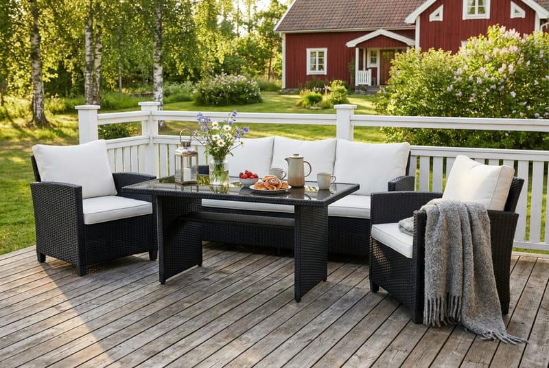 James Light sofagruppe utendørs i kunstrotting - Svart - Hage - Utemiljø - Veranda & terrasse - Verandamøbler