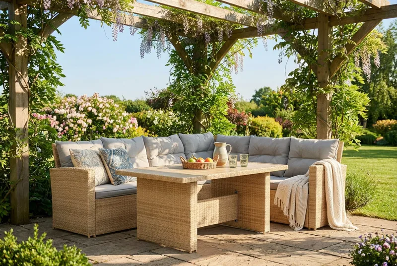 James loungegruppe utendørs – 5-seters sofagruppe i kunstrotting - Beige - Hage - Utemiljø - Veranda & terrasse - Verandamøbler