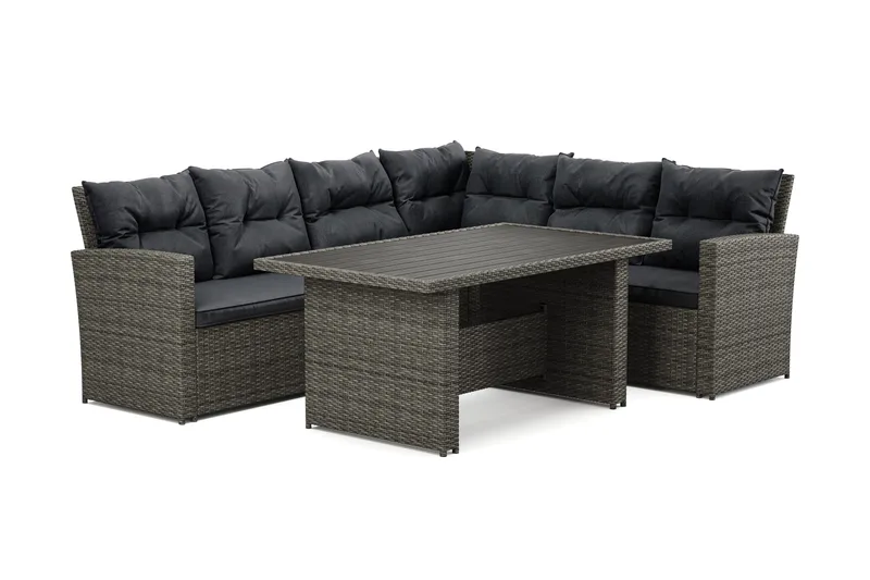 James loungegruppe utendørs – 5-seters sofagruppe i kunstrotting - Grå - Hage - Utemiljø - Veranda & terrasse - Verandamøbler