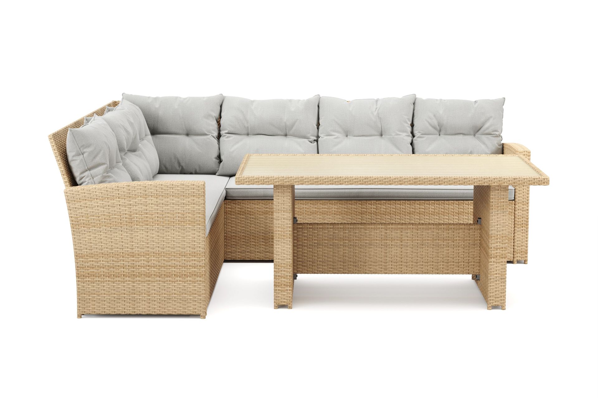 James loungegruppe utendørs venstre – 5-seters sofagruppe i kunstrotting - Beige