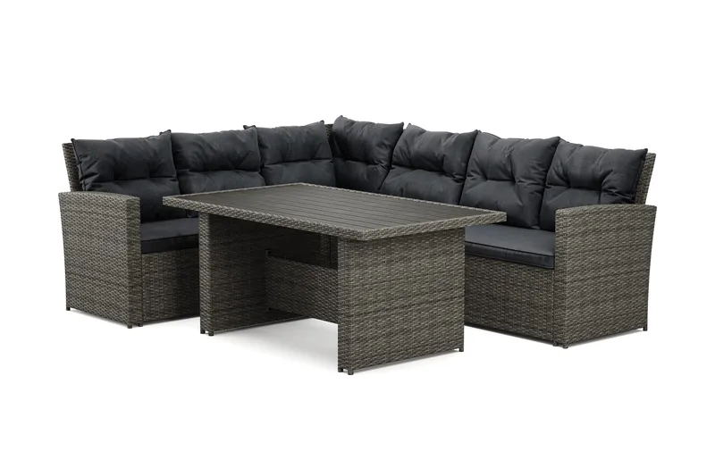 James loungegruppe utendørs venstre – 5-seters sofagruppe i kunstrotting - Grå - Hage - Utemiljø - Veranda & terrasse - Verandamøbler