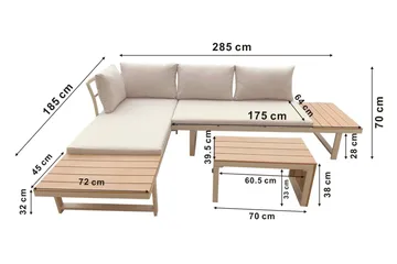 Lainelle 4-seters sofagruppe for altan og terrasse med beige puter - Beige - Hagemøbler - Loungemøbler - Sofagruppe utendørs