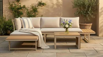 Lainelle 4-seters sofagruppe for altan og terrasse med beige puter - Beige - Hagemøbler - Loungemøbler - Sofagruppe utendørs