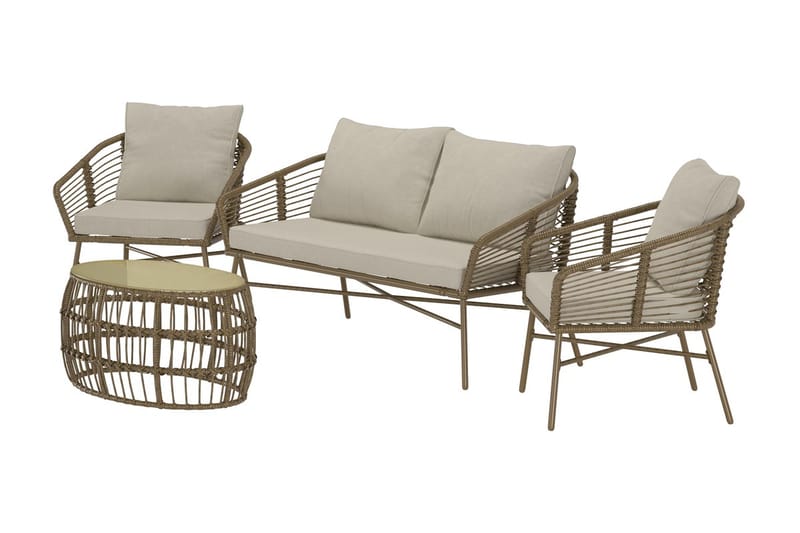 Lipari sofagruppe 2-seters sofa + 2 lenestoler med bord utendørs - Brun - Hage - Utemiljø - Veranda & terrasse - Verandamøbler
