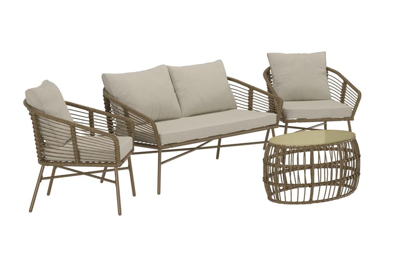 Lipari sofagruppe 2-seters sofa + 2 lenestoler med bord utendørs - Brun - Hage - Utemiljø - Veranda & terrasse - Verandamøbler