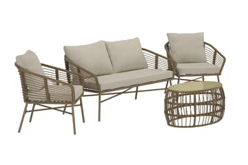 Lipari sofagruppe 2-seters sofa + 2 lenestoler med bord utendørs - Brun - Hagemøbler - Loungemøbler - Sofagruppe utendørs