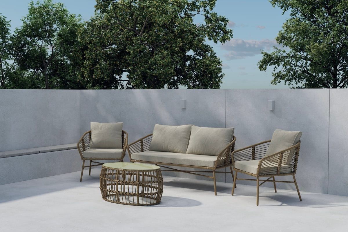 Lipari sofagruppe 2-seters sofa + 2 lenestoler med bord utendørs - Brun