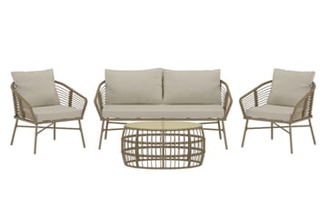 Lipari sofagruppe 2-seters sofa + 2 lenestoler med bord utendørs - Brun - Hagemøbler - Loungemøbler - Sofagruppe utendørs
