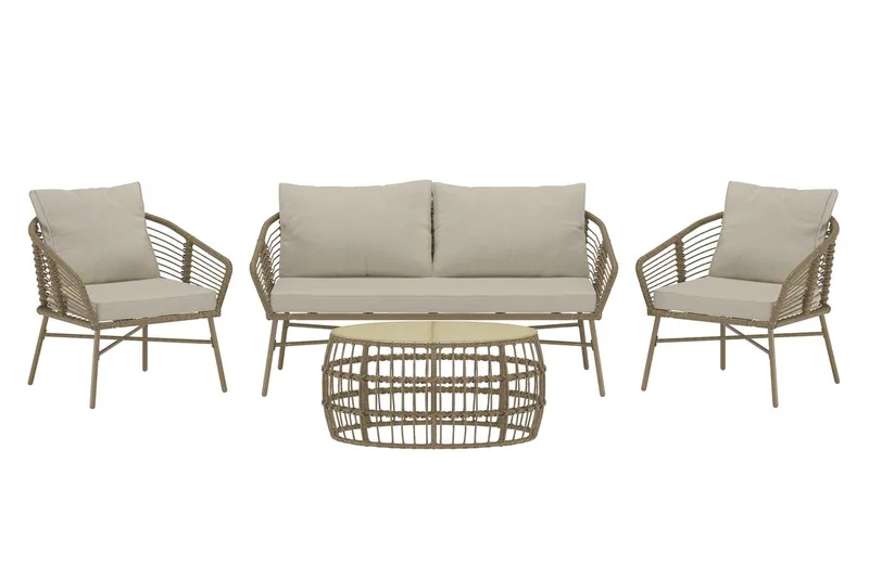 Lipari sofagruppe 2-seters sofa + 2 lenestoler med bord utendørs - Brun - Hage - Utemiljø - Veranda & terrasse - Verandamøbler
