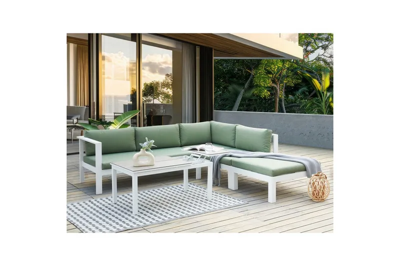Loungegrupp 5-sits Beliani Messina Grön/vit/grå Green||White||Grey - Hagemøbler - Loungemøbler - Sofagruppe utendørs