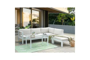 Loungegrupp 5-sits Beliani Messina Grön/vit/grå White||Grey - Hagemøbler - Loungemøbler - Sofagruppe utendørs