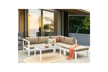 Loungegrupp 5-sits Beliani Messina Grön/vit/grå White||Grey||Beige - Hagemøbler - Loungemøbler - Sofagruppe utendørs