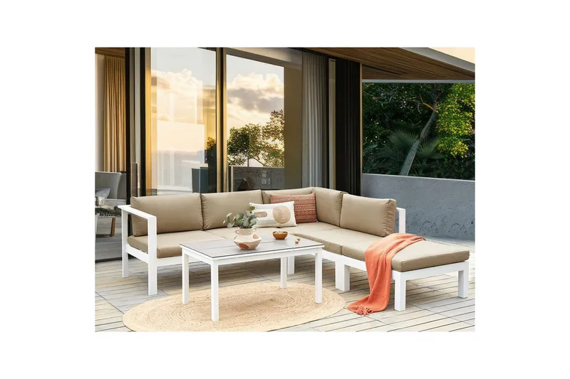 Loungegrupp 5-sits Beliani Messina Grön/vit/grå White||Grey||Beige - Hagemøbler - Loungemøbler - Sofagruppe utendørs