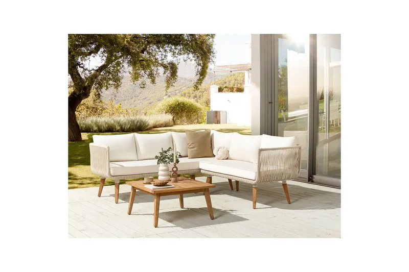 Loungegrupp Beliani Alcamo Beige||Light wood||White - Hagemøbler - Loungemøbler - Sofagruppe utendørs