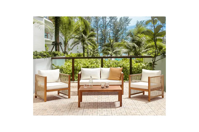 Loungegrupp Beliani Antria Ljus trä/beige Light wood||Beige - Hagemøbler - Loungemøbler - Sofagruppe utendørs