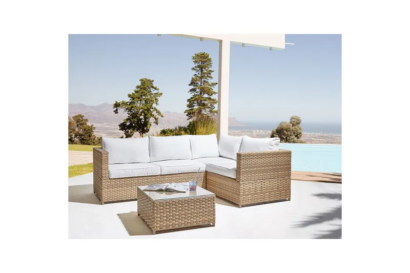 Loungegrupp Beliani Avola White||Natural - Hagemøbler - Loungemøbler - Sofagruppe utendørs