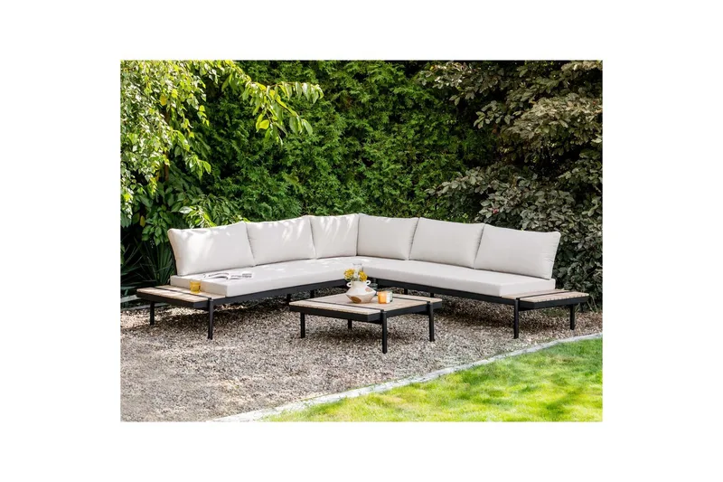 Loungegrupp Beliani Bellariva White||Light wood||Black - Hagemøbler - Loungemøbler - Sofagruppe utendørs
