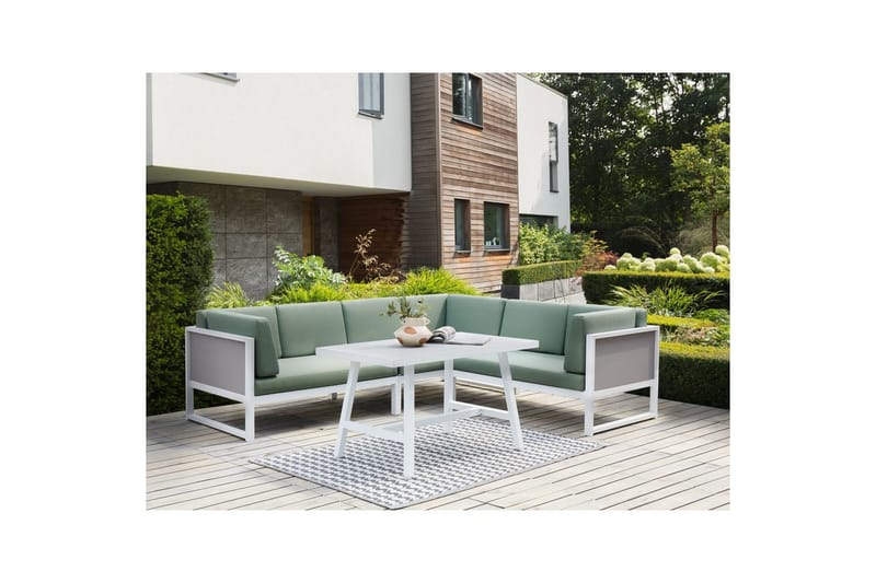 Loungegrupp Beliani Castella/Fratte Grön/vit/grå Green||White||Grey - Hagemøbler - Loungemøbler - Sofagruppe utendørs