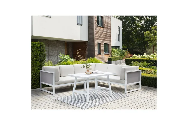 Loungegrupp Beliani Castella/Fratte Grön/vit/grå White||Grey - Hagemøbler - Loungemøbler - Sofagruppe utendørs