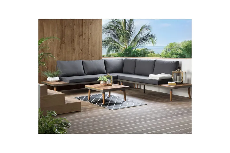 Loungegrupp Beliani Corato Grå/mörkt trä/ljust trä Grey||Dark wood||Light wood - Hagemøbler - Loungemøbler - Sofagruppe utendørs
