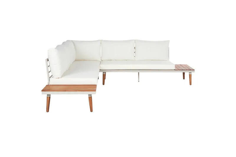 Loungegrupp Beliani Corato Grå/mörkt trä/ljust trä White||Light wood - Hagemøbler - Loungemøbler - Sofagruppe utendørs