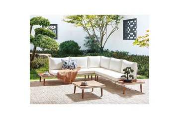 Loungegrupp Beliani Corato Grå/mörkt trä/ljust trä White||Light wood - Hagemøbler - Loungemøbler - Sofagruppe utendørs