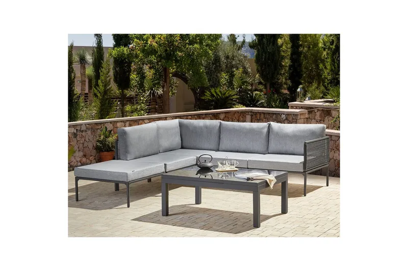 Loungegrupp Beliani Forano Grey||Black - Hagemøbler - Loungemøbler - Sofagruppe utendørs